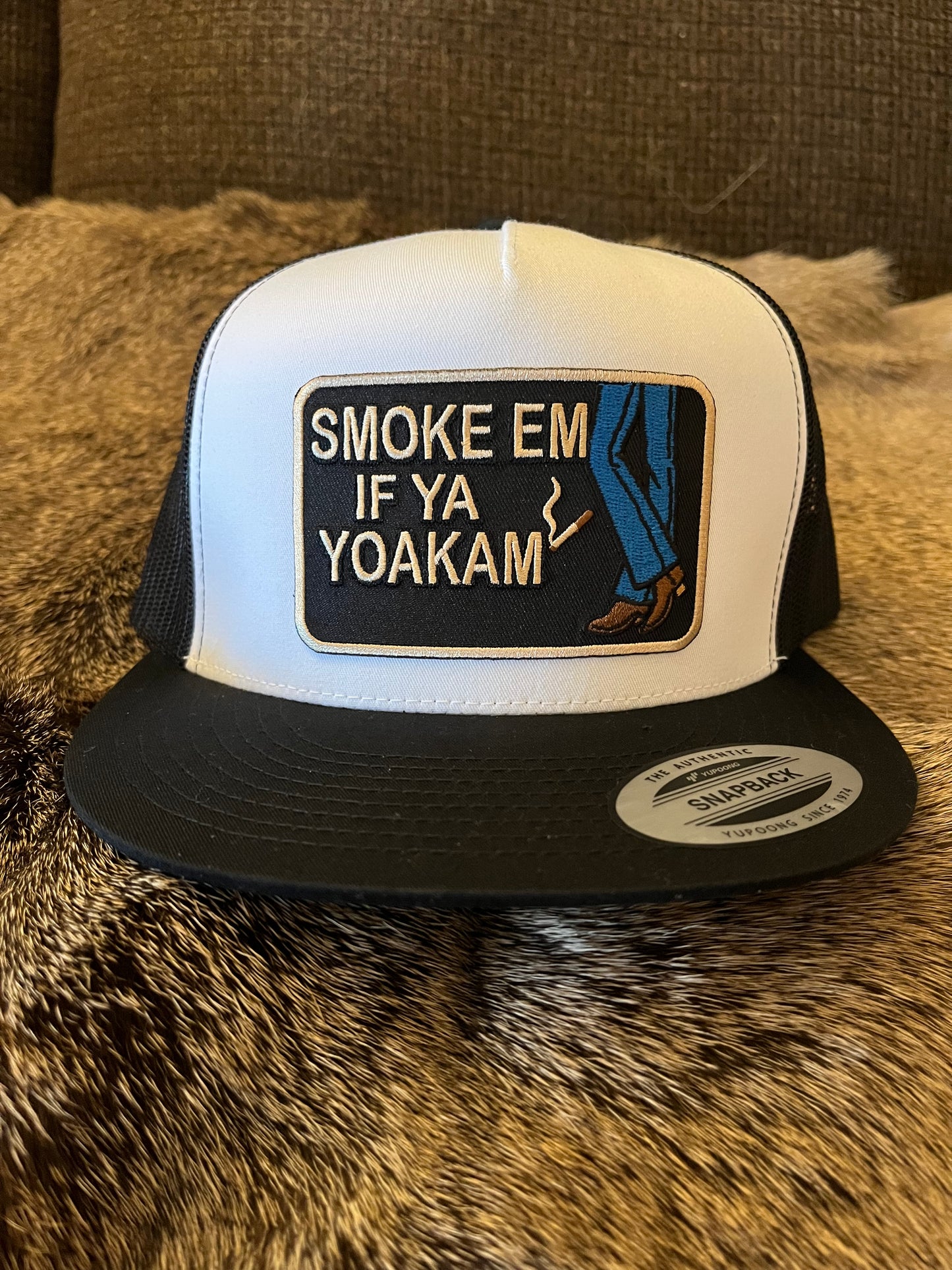 Smoke em if ya Yoakam black/white yupoong 6006